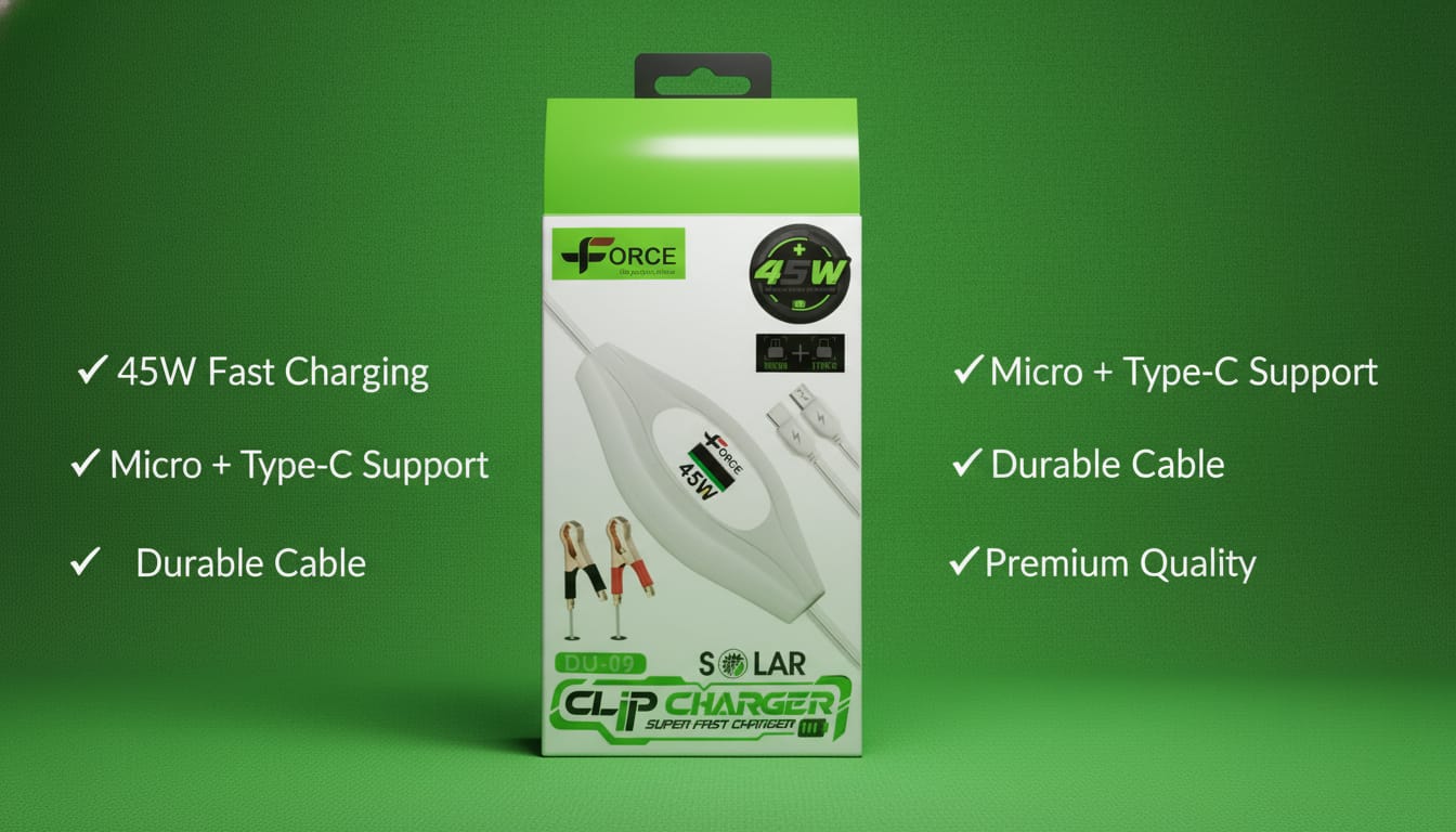 45W Super Fast Solar Clip Charger Cable – Heavy Duty Fast Charging Wire
