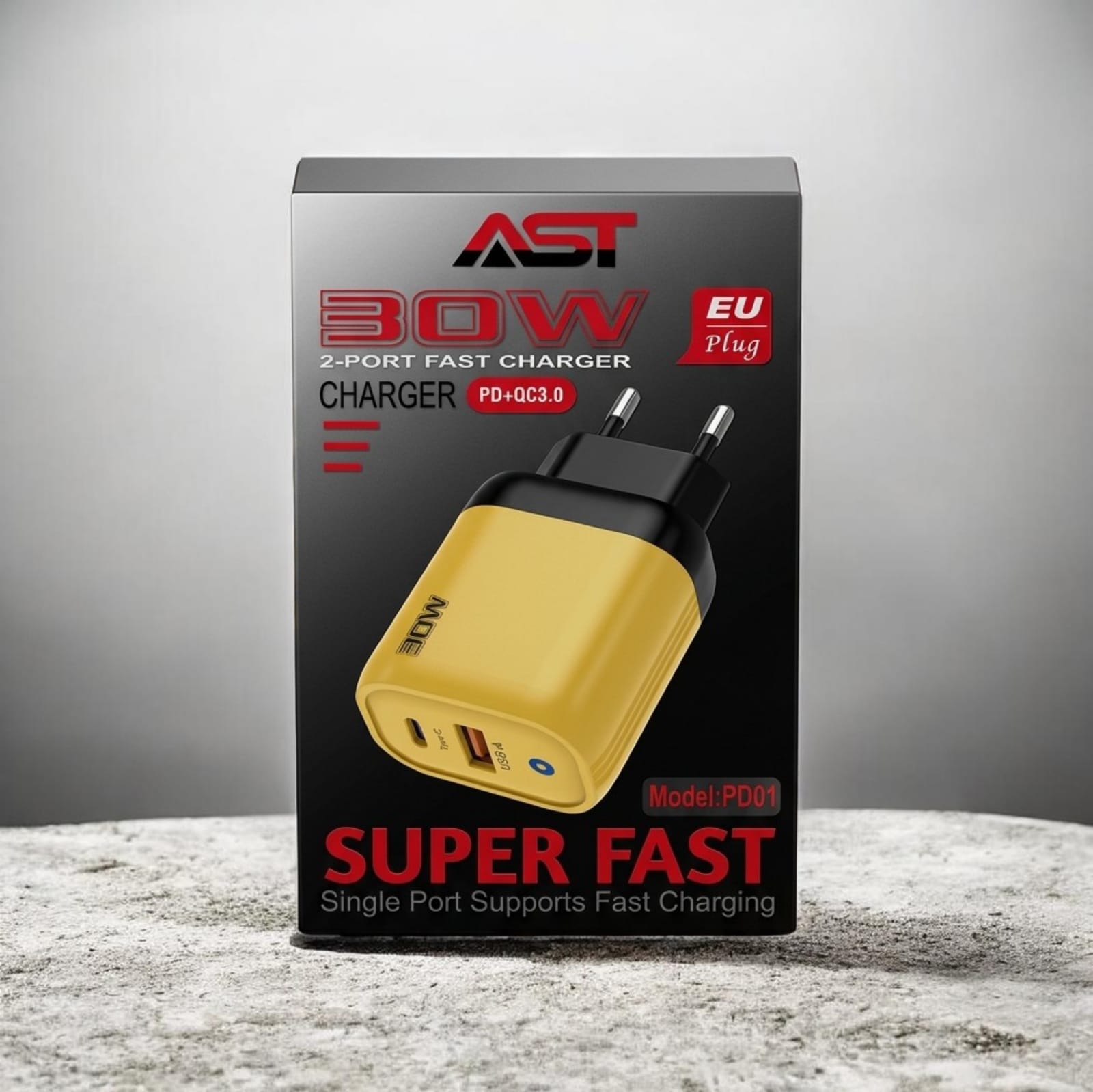 30W Super Fast Charger – Dual Port PD & QC 3.0 Fast Charging Adapter with EU Plug for Android & Type-C Devices