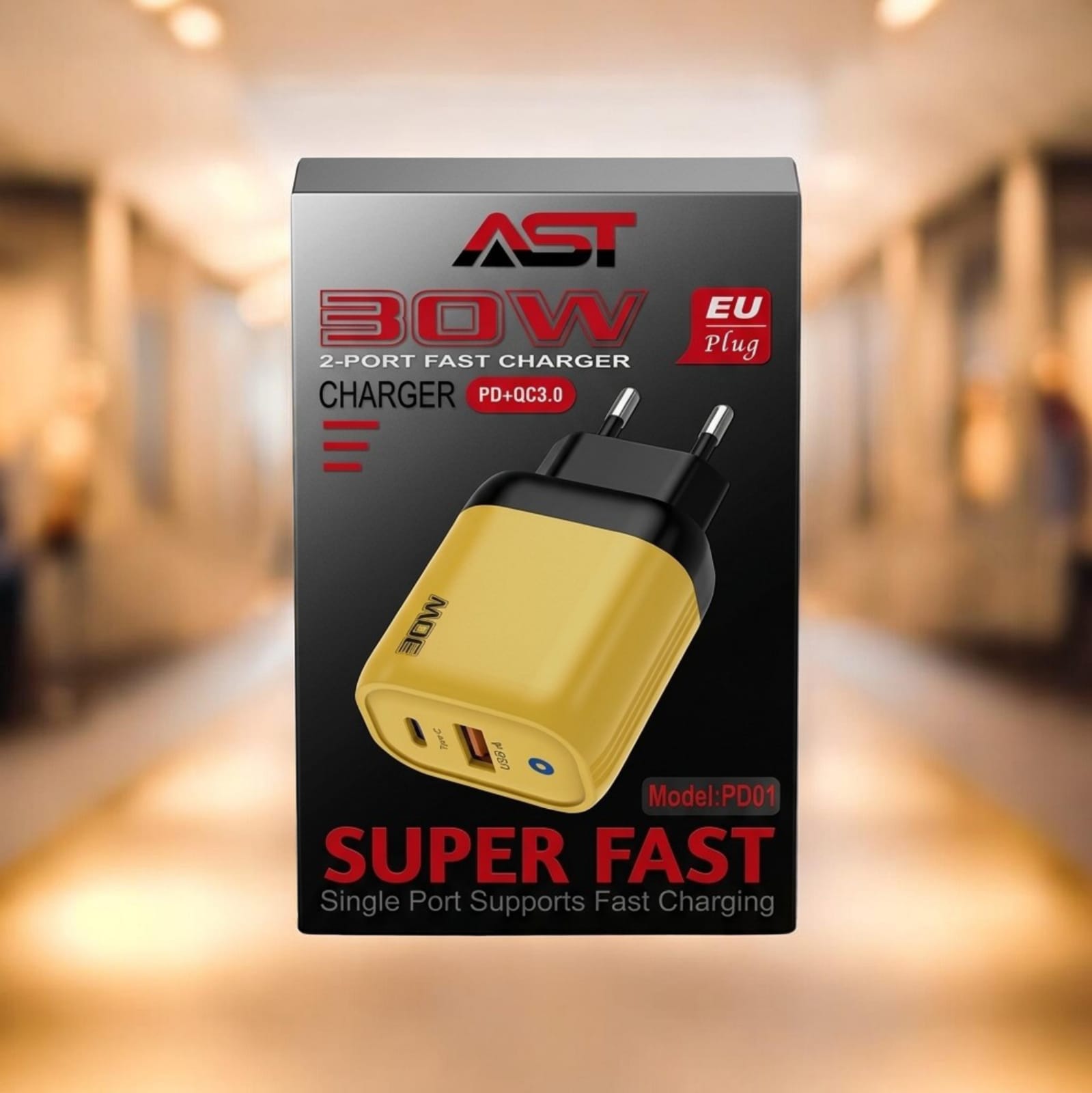30W Super Fast Charger – Dual Port PD & QC 3.0 Fast Charging Adapter with EU Plug for Android & Type-C Devices