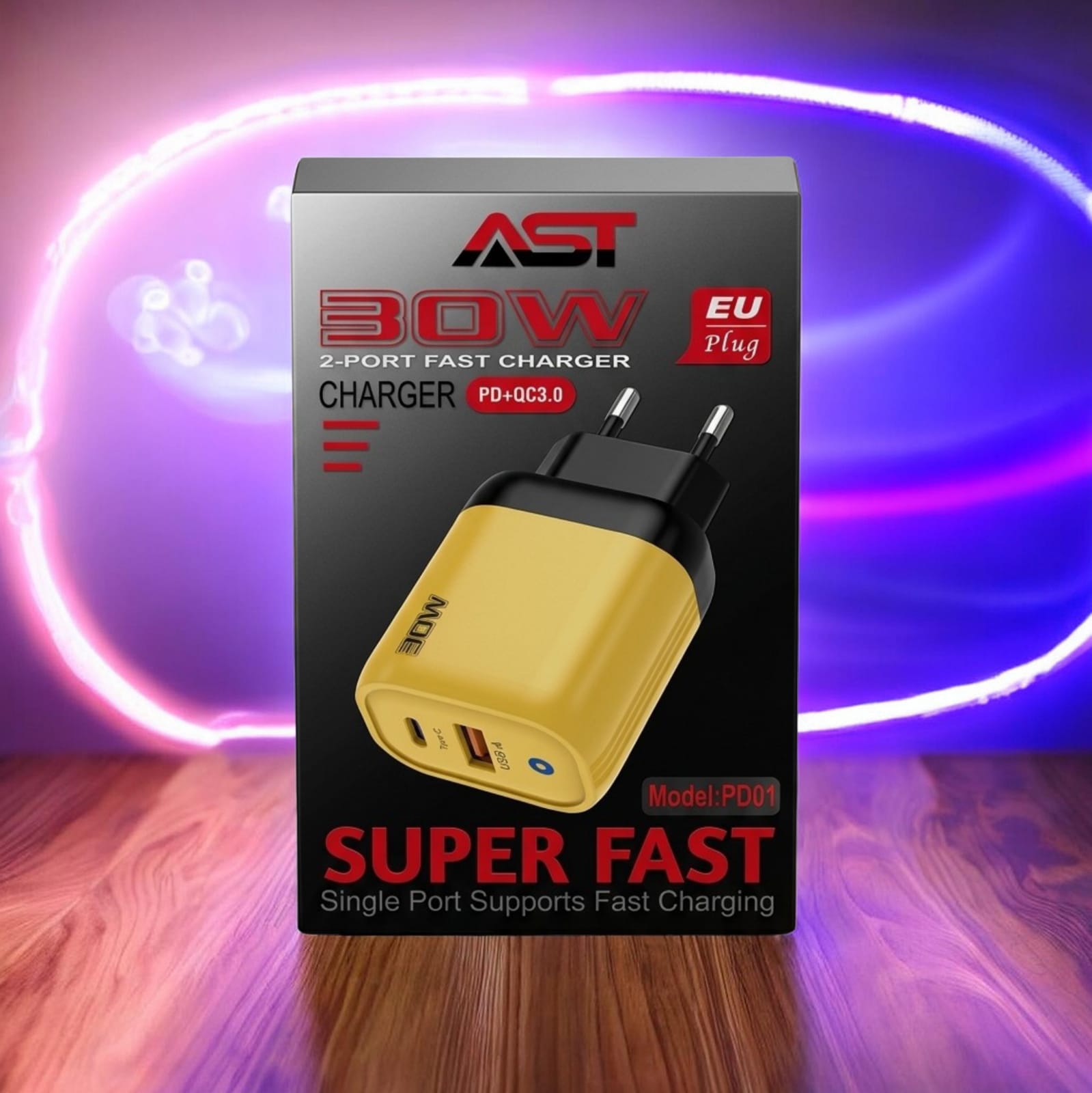 30W Super Fast Charger – Dual Port PD & QC 3.0 Fast Charging Adapter with EU Plug for Android & Type-C Devices