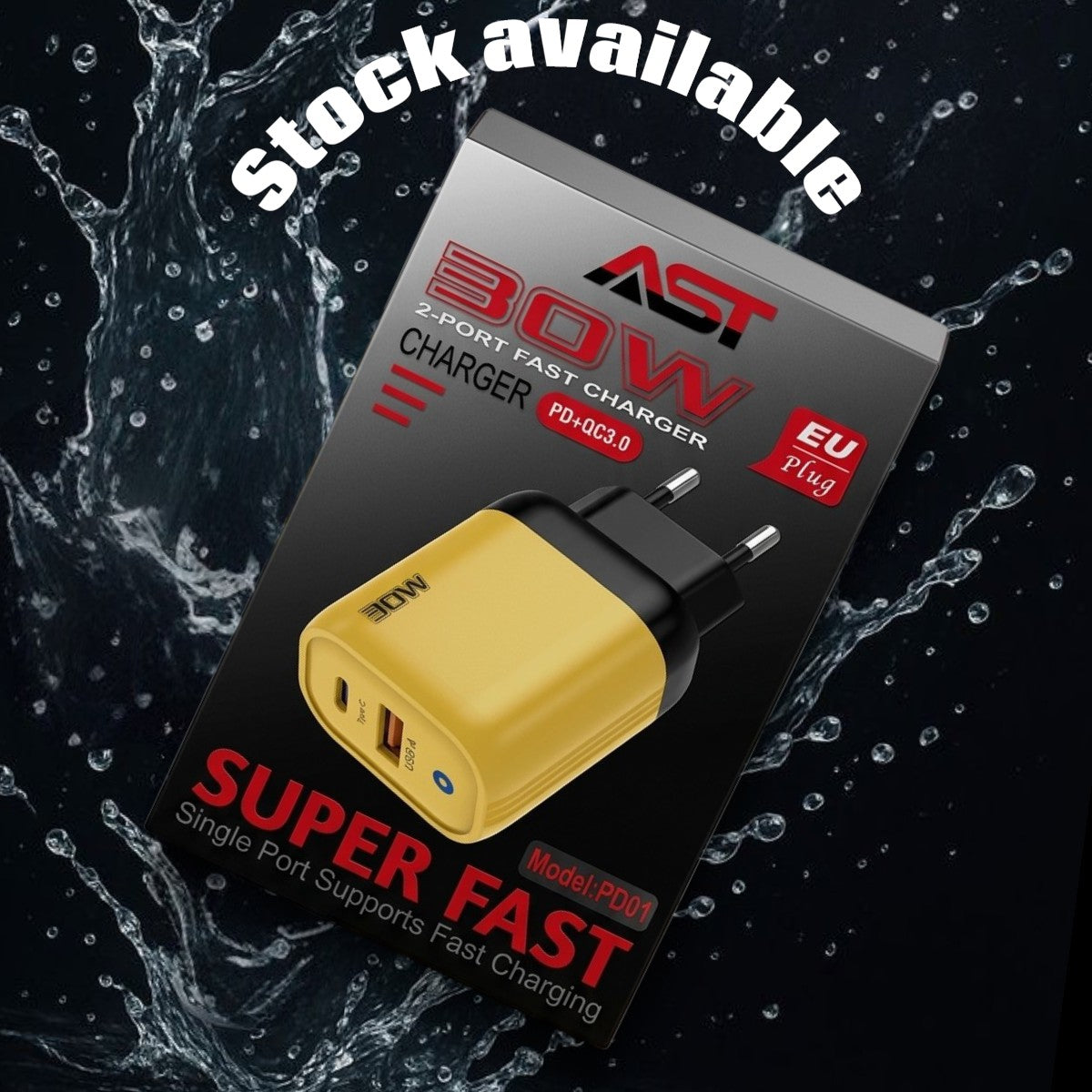 30W Super Fast Charger – Dual Port PD & QC 3.0 Fast Charging Adapter with EU Plug for Android & Type-C Devices