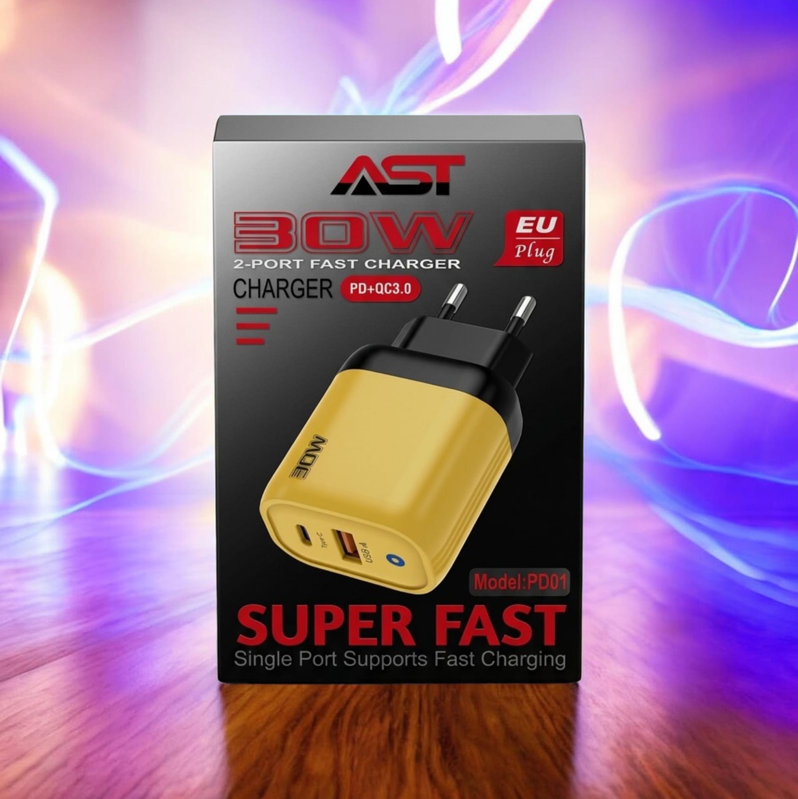 30W Super Fast Charger – Dual Port PD & QC 3.0 Fast Charging Adapter with EU Plug for Android & Type-C Devices